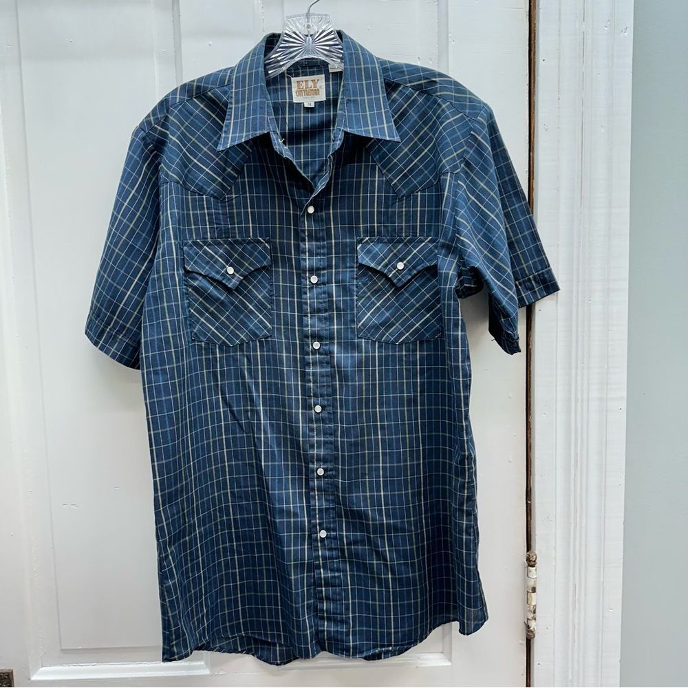 Vintage Ely Cattleman western wear pearl snap button down shirt men's medium